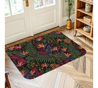 Birds of Paradise Alfombra de área tropical, helechos botánicos tropicales, hojas tropicales, verano, verde, pelo bajo, esponja, felpudo rectangular con detalles impresos, alfombra para baño, entrada