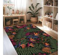Birds of Paradise Alfombra de área tropical, helechos botánicos tropicales, hojas tropicales, verano, verde, pelo bajo, esponja, hogar, suelo, alfombra con impresión rectangular para sala de estar