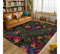 Birds of Paradise - Alfombra rectangular para interiores, diseño de helechos botánicos tropicales, hojas tropicales, de verano, verde, de pelo bajo, no se desprende, para sala de estar, dormitorio