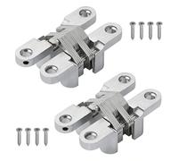 Bisagras ocultas de 180°, bisagra de cruz de 60 mm para armario, puerta de armario y caja de madera, aleación de zinc plateada y acero inoxidable