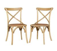 Biscottini Juego de 2 sillas de comedor de madera maciza - Silla de ratán para cocina y sala de estar - Sillas para interiores y exteriores - Cruz rústica - Asiento acolchado estilo Thonet vintage