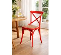 Biscottini Silla de madera roja con asiento de ratán vintage - Thonet Cross Back - Silla vintage para cocina, comedor, bar y restaurante - Robusta y elegante