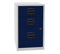 Bisley Home Armario Auxiliar PFA, 2 Universal cajones, 1 cajón, HR de Metal, 505 Cuerpo Luz Gris, Frente de Oxford Azul, 40 x 41.3 x 67.2 cm