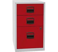 Bisley Home Armario Auxiliar PFA, 2 Universal cajones, 1 cajón, HR de Metal, 506 Cuerpo Luz Gris, Frente de Cardenal Rojo, 40 x 41.3 x 67.2 cm