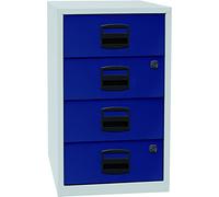 Bisley Home Armario Auxiliar PFA, 4 Universal cajones, Metal, 505 Cuerpo Luz Gris, Frente de Oxford Azul, 40 x 41.3 x 67.2 cm