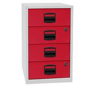 Bisley Home Armario Auxiliar PFA, 4 Universal cajones, Metal, 506 Cuerpo Luz Gris, Frente de Cardenal Rojo, 40 x 41.3 x 67.2 cm