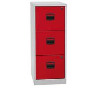 Bisley Home H61101 - Armario PFA, 3 cajones, HR de Metal, 506 Cuerpo Luz Gris, Frente de Cardenal Rojo, 40 x 41.3 x 101.5 cm