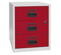 Bisley Home móvil Armario Auxiliar PFA, 3 Universal cajones, Metal, 506 Cuerpo Luz Gris, Frente de Cardenal Rojo, 40 x 41.3 x 52.8 cm