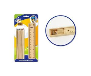 Bismark pack escolar con estuche de madera con tapa regla, 12 lapices