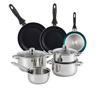 Bistro Series Set de Batería de cocina de 7pc en acero inoxidable + 3 Sartenes Ø16Ø20Ø24cm Azul metalizado en aluminio prensado