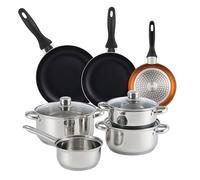 Bistro Series Set de Batería de cocina de 7pc en acero inoxidable + 3 Sartenes Ø16Ø20Ø24cm Bronce metalizado en aluminio prensado