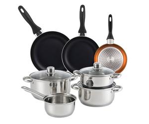 Bistro Series Set de Batería de cocina de 7pc en acero inoxidable + 3 Sartenes Ø16Ø20Ø24cm Bronce metalizado en aluminio prensado
