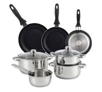 Bistro Series Set de Batería de cocina de 7pc en acero inoxidable + 3 Sartenes Ø16Ø20Ø24cm Negro en aluminio prensado