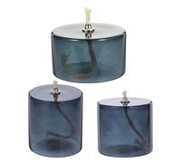 BIUDECO 3 Candelabros de Aceite de Vidrio Recargables sin Aroma, Tamaño Pequeño, Mediano y Grande, Color Gris Oscuro, Mecha de Algodón Metálica, Lámpara Líquida para Decoración de