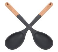 BIUDECO Juego de 2 Cucharas de Silicona para Cocinar Mango de Madera, Resistentes al Calor y Antiadherentes, Ideales para Cocinar y Servir Cocina