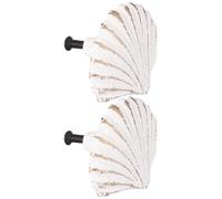 BIUDECO Tirador de cajón con forma de concha, hierro fundido, blanco, 2 piezas, para armario y gabinete, decoración de muebles