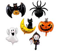 BIVYAX 6 Piezas Decoración Halloween, Globos de Aluminio con Fantasma, Luna, Araña y Calabaza, para Helio o Aire, con Cinta Adhesiva de Doble Cara