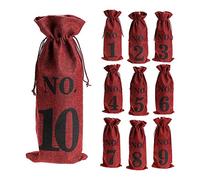 Biwwubik 1 10 bolsas de vino de arpillera para de vinos, bolsas de vino para bodas, números de mesa, bolsas de degustación de vino, fiestas, Navidad, 10 unidades, color rojo