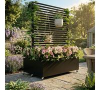 BIXUYOU Jardinera elevada de Metal con Ruedas, Jardinera Independiente para Exterior con Enrejado y privacidad, para Flores y Verduras en jardín, Patio y balcón