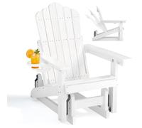BIXUYOU Silla Adirondack con Respaldo Ajustable, Mecedora de Patio con Efecto Madera y portavasos, Ideal para Exteriores, con Mecanismo de balanceo Suave y Capacidad de Peso de 200 kg.