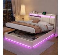 BIYFSDS Cama Tapizada 160x200,Cama matrimonial con Toma USB y luz LED, Cama Tapizada con Almacenamiento Oculto y estantes Abiertos,Camas Juveniles Cama Doble con Somier,Sin Colchon,Terciopelo