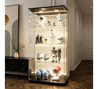 BIYFSDS - Vitrina de cristal con LED, vitrina de columna de 4 estantes para colección, vitrina de vino de cristal de 2 puertas y cerradura, mueble de colección (negro-2, A)
