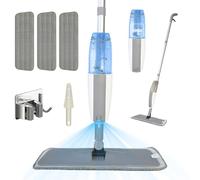Bizcasa Mopa Fregona con Pulverizador, Mopas de Limpieza Suelos con depósito Spray Mop Fregona Microfibra para el hogar, Cocina, Madera Dura, laminados, Azulejos (Gris - 300 ml - 3 pcs Pads)