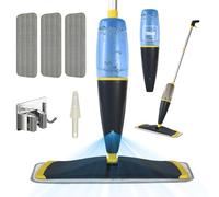 Bizcasa Mopa Fregona con Pulverizador, Mopas de Limpieza Suelos con depósito Spray Mop Fregona Microfibra para el hogar, Cocina, Madera Dura, laminados, Azulejos (Giallo - 700 ml - 3 pcs Pads)