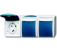 BJ APWG, enchufe Schuko oceánico, triple, 2300/3EWN-53, con campo para texto horizontal, color gris/azul verdoso