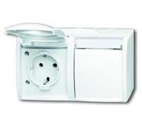 BJ APWG, enchufe Schuko para exteriores, con campo de caracteres 20/2EWN-54, doble, horizontal, color blanco alpino