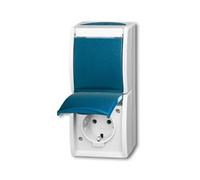 BJ APWG, enchufe Schuko para exteriores, doble, 20-02EWN-53, con campo para texto vertical, color gris/azul-verde