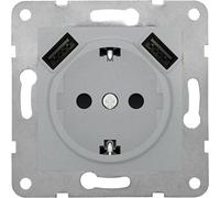 BJC Viva - Enchufe con emborne sin tornillo con protección de seguridad con doble USB, Plata Luna ,23526-USB-PL