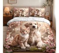 BJCJGGL Fundas Nordicas 105 Lindos Perros Y Gatos Ropa de Cama 105 para Niñas Niños con Cremallera Suave Transpirable Microfibra Fundas Nordicas 180x220 cm + 2 Fundas de Almohada 50x80 cm