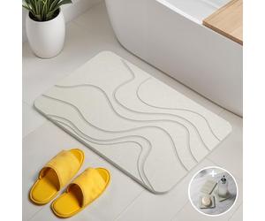 Björn&Schiller Alfombra de baño de Piedra, Set de Alfombra de baño de Secado rápido, antibacteriana de diatomita, Antideslizante y Absorbente 60x39 cm, Blanco