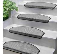 Björn&Schiller Alfombrillas para escaleras, Set de 15 peldaños autoadhesivos, Alfombrillas Antideslizantes para escaleras, moqueta para peldaños, Forma semicircular, Alfombra Escalera, Gris
