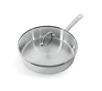 BK Bright Sartén para Saltear de Inducción de Acero Inox de 28 cm con Tapa,Exterior Pulido,Mango Fría,Cocina Profesional,Inducción,Apto para horno hasta 230°C,Utensilios Metálicos,Lavavajillas,Plata
