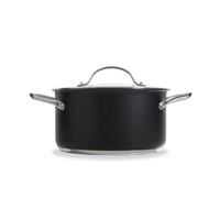 BK Purity Black - Olla de 16 cm con tapa de cristal, acero inoxidable, escala interior, borde de vertido, asas huecas, apta para inducción, apta para horno hasta 230 °C y apta para lavavajillas