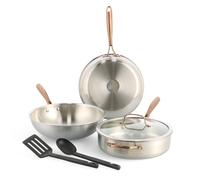BK Rose - Juego de utensilios de cocina de acero inoxidable, 6 piezas, sartén, wok, cacerola, utensilios, inducción, sin revestimiento, apto para horno hasta 230 °C, apto para lavavajillas, acero