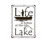 BKGWCSOR Rustic Cabin Decor Metal Tin Sign Life Is Better At The Lake Vintage Wall-Art for Kitchen Bar Man Cave Gift 8 X 12 inch