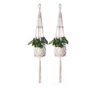 Bkrdty 2 Piezas Colgador de Plantas 117CM Cuerda de Algodón Bohemia, Beige Soporte para Macetas para Colgar Canasta para Interior y Exterior Jardín Decoraciones de Pared
