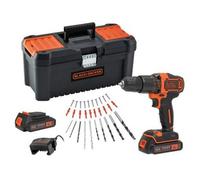 Black And Decker Kit: Taladro Percutor 18v, Portabrocas 10mm, Bdchd18c2ta-qw, 10 + 1 Posiciones De Par De Apriete, 2 Velocidades. Incluye 2 Baterías 1,5ah De Litio, 30 Accesorios, Cargador Y Caja De H