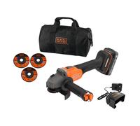 BLACK+DECKER - Amoladora angular inalámbrica 18V, 115 mm, con accesorios, 1 batería 2,0 Ah Li-Ion, cargador BCG6L8D1S-QW