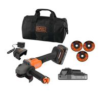 BLACK+DECKER - Amoladora angular inalámbrica 18V, 115 mm, con accesorios, 2 baterías 2,0 Ah Li-Ion, cargador BCG6L8D2S-QW
