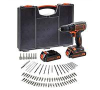 BLACK+DECKER BDC718AS2O-QW - Taladro atornillador inalámbrico (20 250 cps/min, 2 velocidades, 80 accesorios, 18 V, 2 baterías)