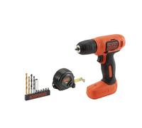 Black & Decker Taladro atornillador BDCD8GPA 7.2V 1.5Ah Litio, flexómetro 3m, brocas y bolsa