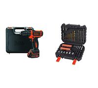BLACK+DECKER BDCDD12K, Taladro Atornillador 10.8 V, A7188, Set de 50 Piezas con Brocas y Puntas para Atornillar y Taladrar