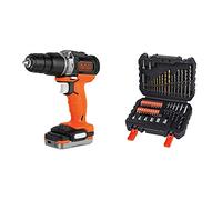 BLACK+DECKER BDCHD12S1-XJ - Taladro Percutor 12V con batería litio 1.5 Ah, incluye cable USB de carga + A7188 - Set de 50 piezas con brocas y puntas para atornillar y taladrar