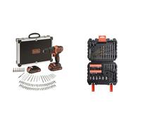 BLACK+DECKER BDCHD18BAFC - Kit Taladro Percutor 18V, Luz LED, Velocidad Variable & A7188-XJ Kit de 50 Piezas, Brocas de Titanio para Metal 5-6 mm, Brocas para Mampostería