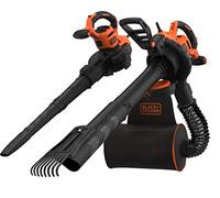 BLACK+DECKER BEBLV301 Aspiradora Eléctrica 3-en-1 y Soplador de Hojas Trituradora con Rastrillo Acoplable y Mochila de 72L Alta Velocidad de Soplado y Potencia de Succión Ajustable de 3000W
