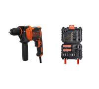 BLACK+DECKER BEH710K Taladro Percutor con Cable 710 W, Portabrocas 13 mm, Impactos 0-47.600 ipm & A7188-XJ Kit de 50 Piezas, Brocas de Titanio para Metal 5-6 mm, Brocas para Mampostería